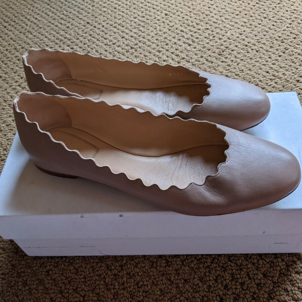 Chloe Lauren Scalloped Leather Ballet Flats US 7/EU 37 in Pink Tea